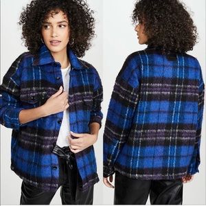 Anine Bing Samone Wool Plaid Jacket Blue Purple